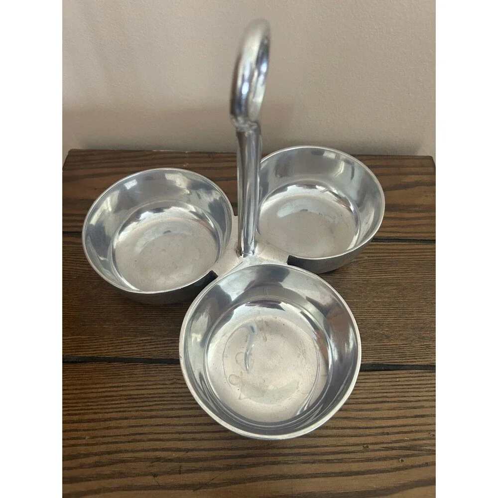 Pottery Barn Barona 3 section serving condiment bowls Aluminum Large Hosting